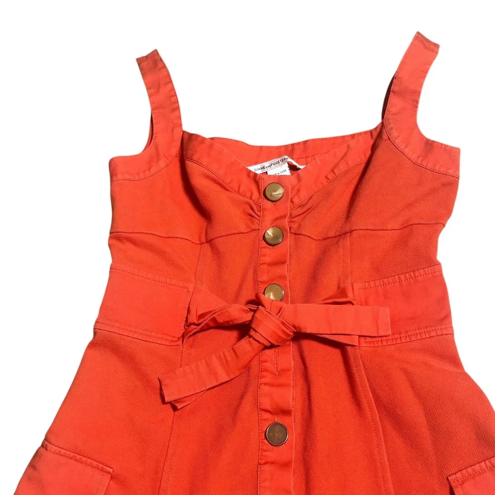 Diane‎ Von Furstenberg Orange Button Front Belted Cargo Dress Size 4 - Picture 5 of 7